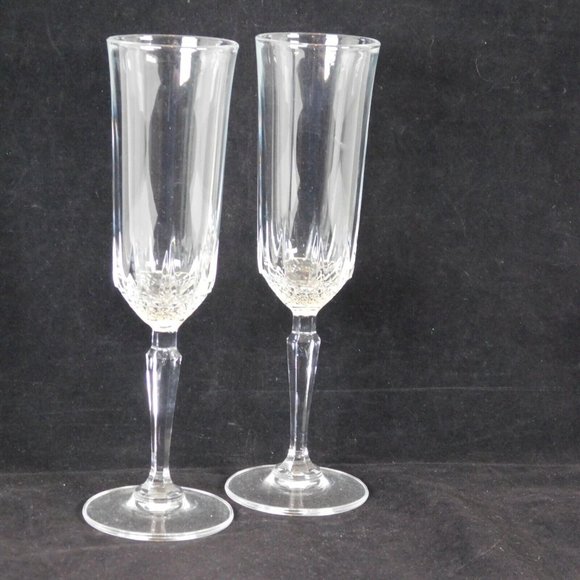Set of 2 Cut Crystal Champagne Flutes 8.5 in tall Hexagonal Stem Brilliant Cut - Picture 7 of 9